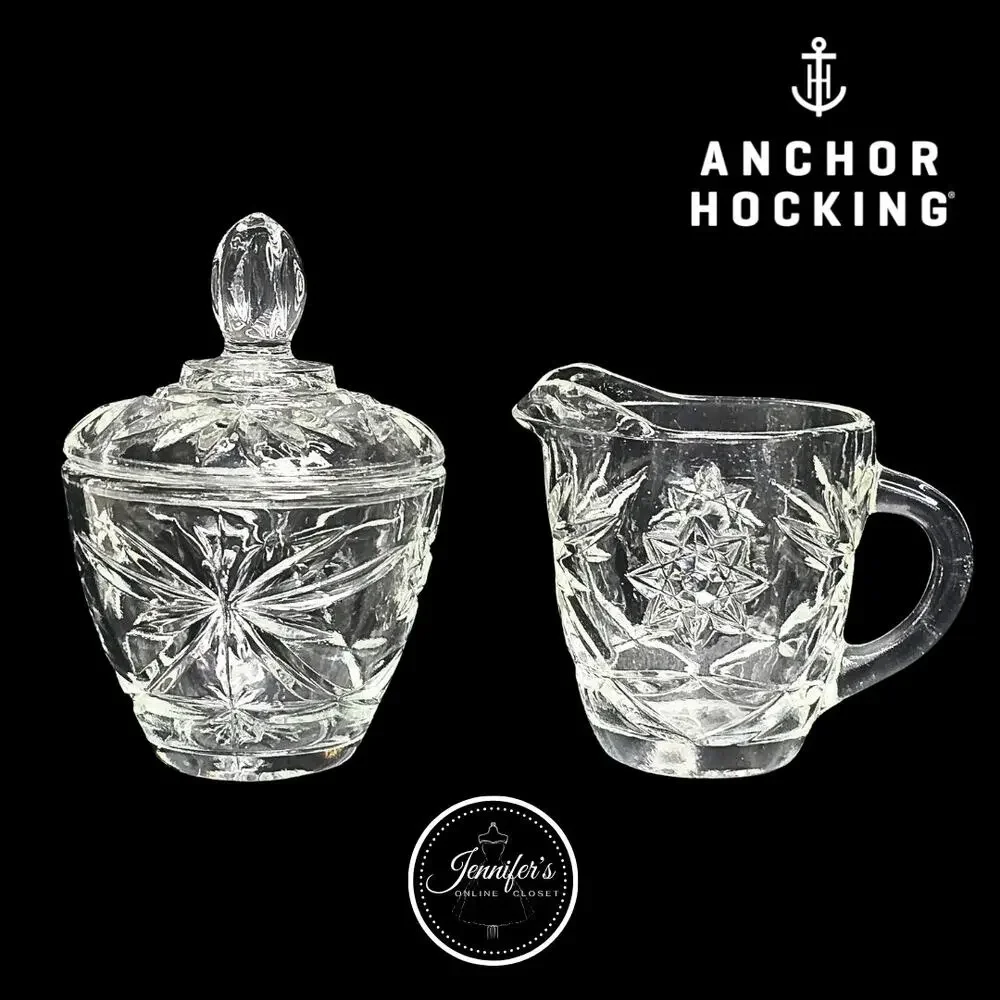 Anchor Hocking Vintage 60's/70's Early American Prescut Clear Sugar & Cream Set